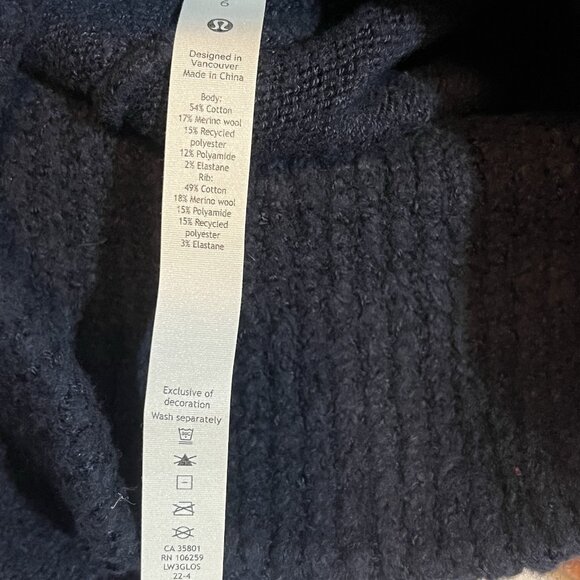 Lululemon Women 6 Brushed Cotton Merino Wool Blend Sweater Navy Blue Turtleneck - Picture 6 of 12
